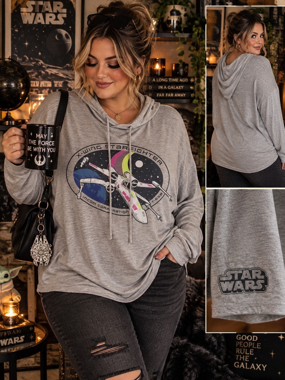 Star Wars Women's Gray Graphic Hoodie - X-Wing Design